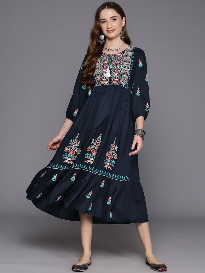 2378 Indo Era Floral Embroidery A Line Midi Dress Catalog
